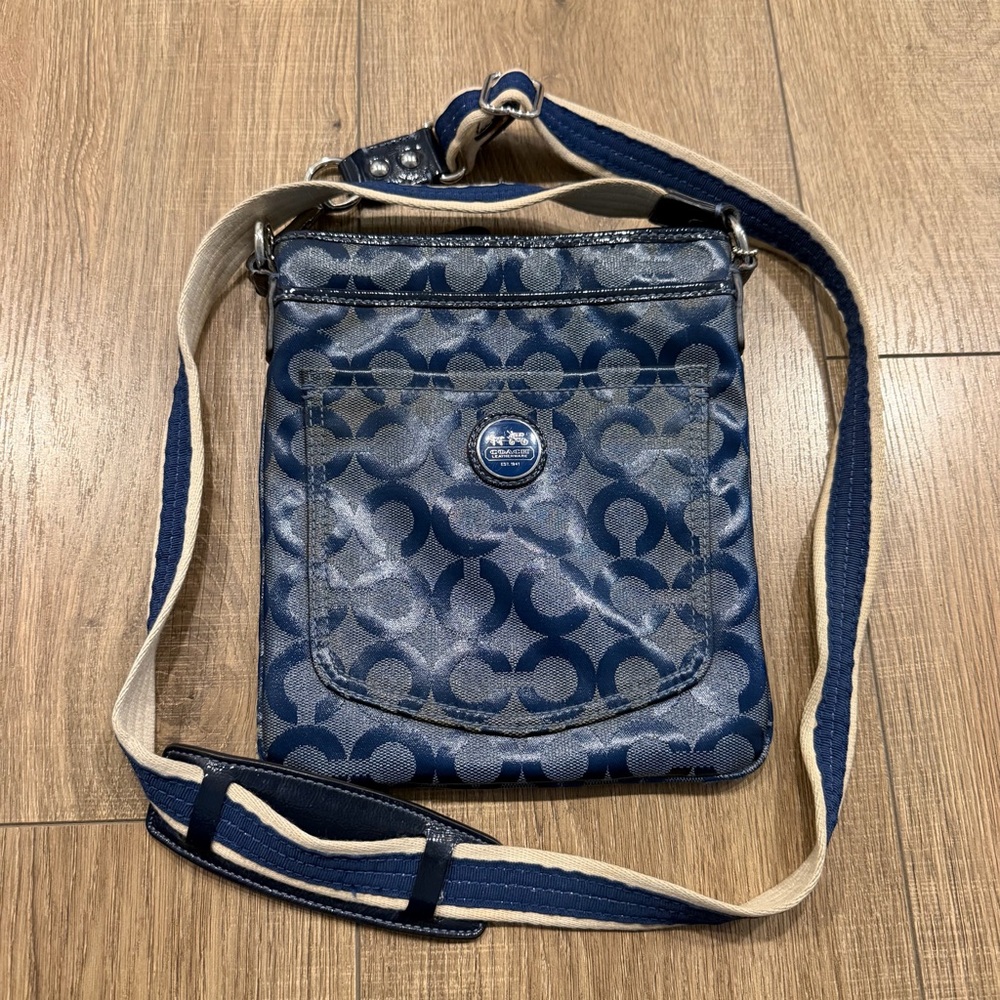 VTG Coach Op Art Signature swing pack Navy and Gray Crossbody Bag, preppy, Y2K